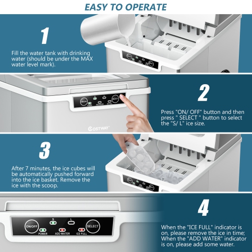 Costway Ice Maker Machine Countertop 26Lbs/24H Portable W/Scoop & Basket Silver