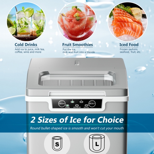 Costway Ice Maker Machine Countertop 26Lbs/24H Portable W/Scoop & Basket Silver