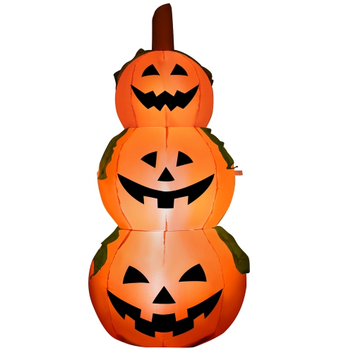 COSTWAY  5 Ft Halloween Inflatable 3-Pumpkin Stack Blow Up Pumpkin Ghost Yard Decoration