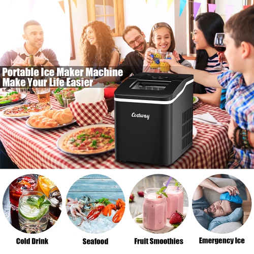 Costway Portable Ice Maker Machine Countertop 26Lbs/24H Self-cleaning w/ Scoop Black
