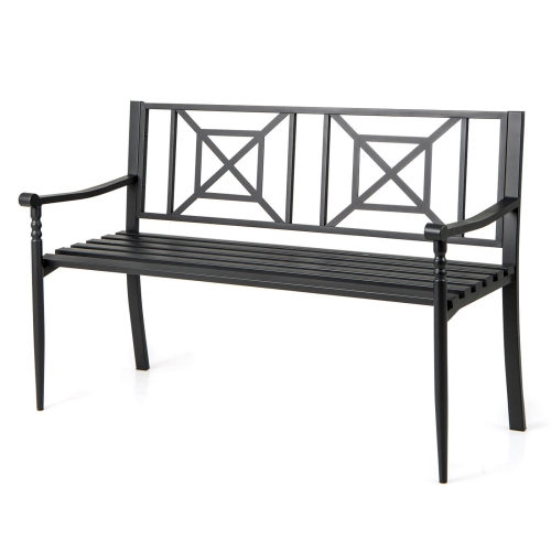 Costway Patio Garden Bench Steel Frame Park Yard Outdoor Furniture Porch Chair Black