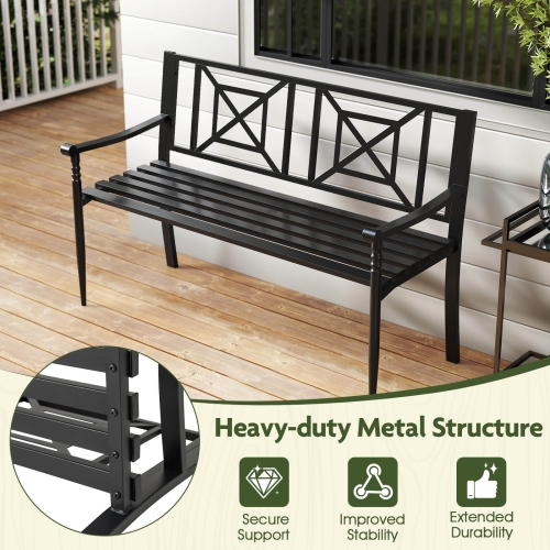 Costway Patio Garden Bench Steel Frame Park Yard Outdoor Furniture Porch Chair Black