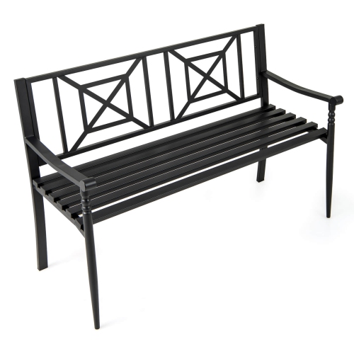 Costway Patio Garden Bench Steel Frame Park Yard Outdoor Furniture Porch Chair Black