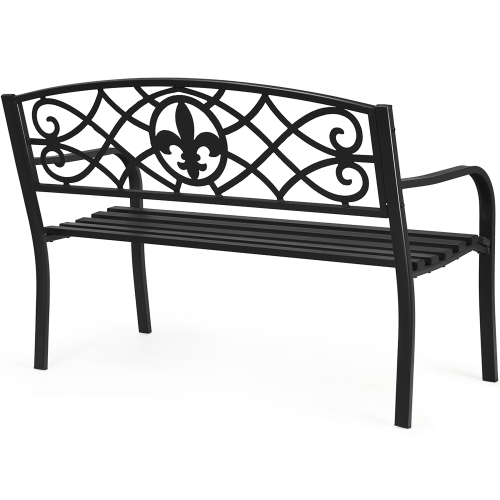 Costway Patio Garden Bench Park Yard Outdoor Furniture Steel Slats Porch Chair Seat