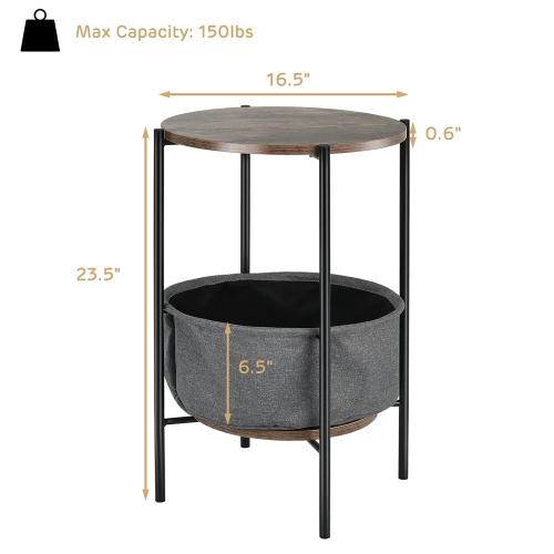 Costway Set of 2 Industrial Round End Side Table Sofa Coffee Table w/ Storage Basket