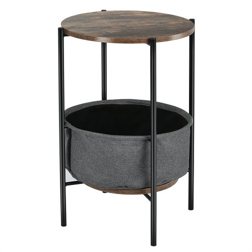 Costway Set of 2 Industrial Round End Side Table Sofa Coffee Table w/ Storage Basket