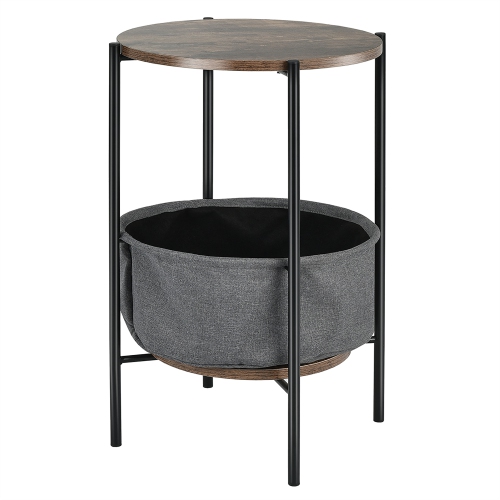 Costway Set of 2 Industrial Round End Side Table Sofa Coffee Table w/ Storage Basket