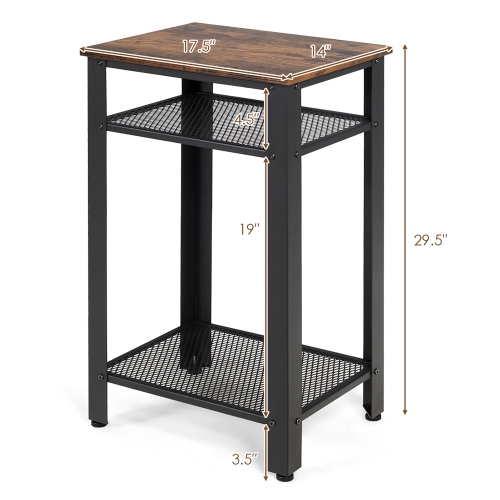 Costway Set of 2 3-Tier Industrial Tall Nightstand Side End Telephone Table w/ Shelves