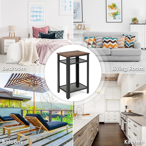 Costway Set of 2 3-Tier Industrial Tall Nightstand Side End Telephone Table w/ Shelves