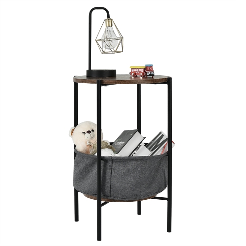Costway Industrial Round End Side Table Sofa Coffee Table w/ Storage Basket&Metal Frame