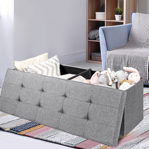 Costway Fabric Folding Storage Ottoman Storage Chest W/Divider Bed End Bench