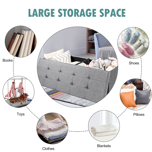 Costway Fabric Folding Storage Ottoman Storage Chest W/Divider Bed End Bench