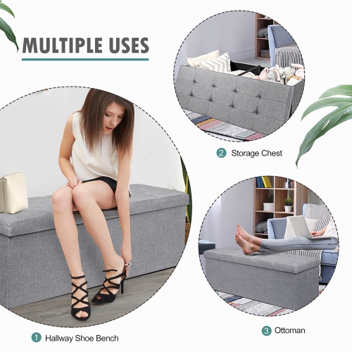 Costway Fabric Folding Storage Ottoman Storage Chest W/Divider Bed End Bench
