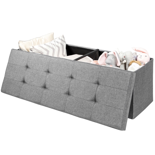 Costway Fabric Folding Storage Ottoman Storage Chest W/Divider Bed End Bench