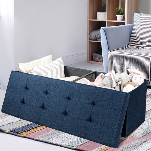 Costway Fabric Folding Storage Ottoman Storage Chest W/Divider Bed End Bench