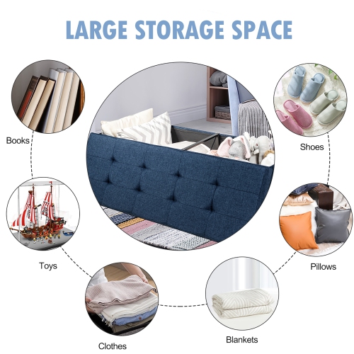 Costway Fabric Folding Storage Ottoman Storage Chest W/Divider Bed End Bench