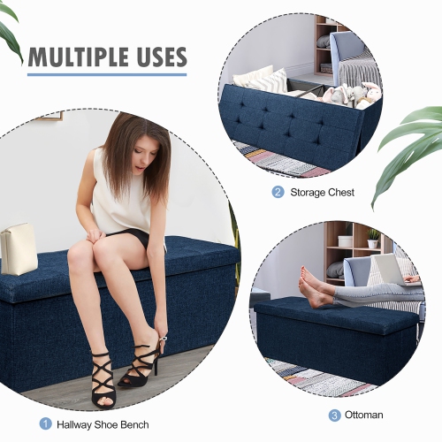 Costway Fabric Folding Storage Ottoman Storage Chest W/Divider Bed End Bench