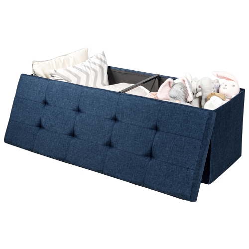 Costway Fabric Folding Storage Ottoman Storage Chest W/Divider Bed End Bench