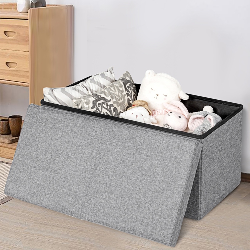 Costway 30'' Folding Storage Ottoman W/Lift Top Bed End Bench 80L Capacity