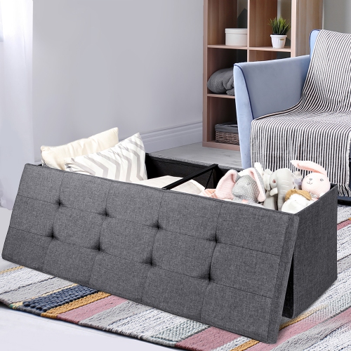 Costway Fabric Folding Storage Ottoman Storage Chest W/Divider Bed End Bench