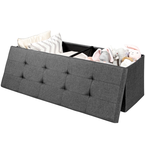 Costway Fabric Folding Storage Ottoman Storage Chest W/Divider Bed End Bench