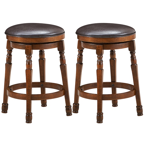 Costway Set of 2 24'' Swivel Bar Stool Leather Padded Dining Kitchen Pub Chair Backless