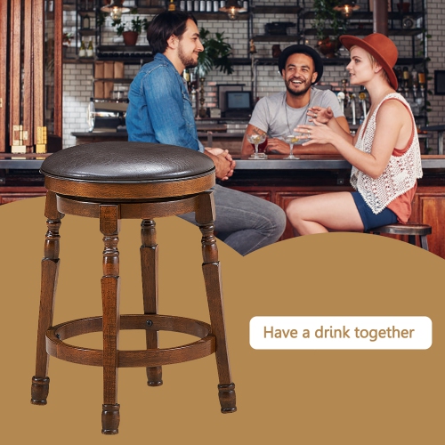 Costway Set of 2 24'' Swivel Bar Stool Leather Padded Dining Kitchen Pub Chair Backless