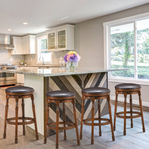 Costway Set of 4 29'' Swivel Bar Stool Leather Padded Dining Kitchen Pub Chair Backless