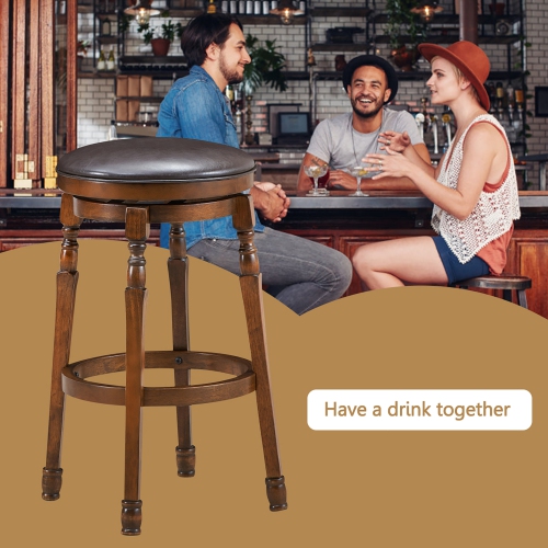 Costway Set of 2 29'' Swivel Bar Stool Leather Padded Dining Kitchen Pub Chair Backless