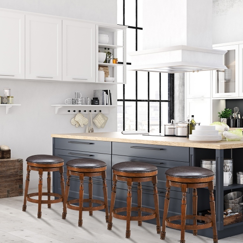 Costway Set of 4 24'' Swivel Bar Stool Leather Padded Dining Kitchen Pub Chair Backless