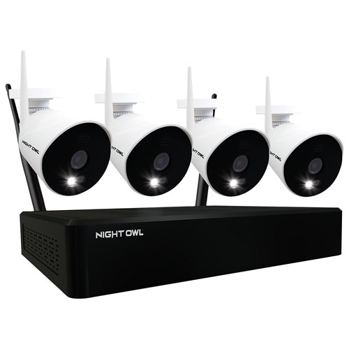 Système surv NVR semi sans fil 1 To 10 canaux 4 caméras compacte 1080p HD int Night Owl - Noir/blanc