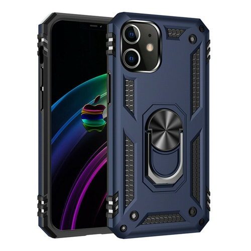 Étui rigide magnétique hybride anti-chute avec support d'anneau pour iPhone 12 Mini, bleu marine
