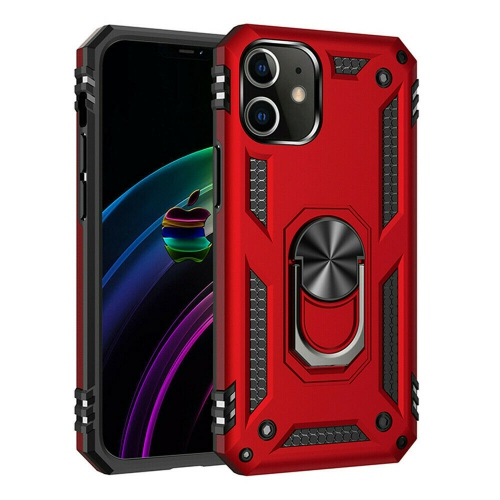 Étui rigide magnétique hybride anti-chute avec support d'anneau pour iPhone 12 Mini, rouge