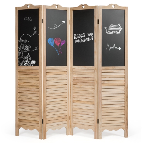 COSTWAY  4-Panel Folding Divider Screen W/chalkboard 5.7Ft Tall Natural