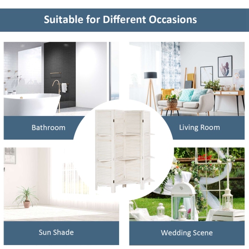 Costway 4 Panel Folding Room Divider Screen W/3 Display Shelves 5.6 Ft Tall