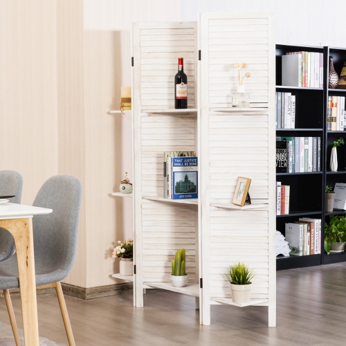 Costway 4 Panel Folding Room Divider Screen W/3 Display Shelves 5.6 Ft Tall