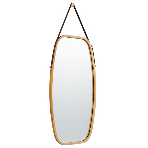 Costway 30'' Modern Rectangle Wall Hanging Framed Mirror w/ Faux Leather Strap Bathroom