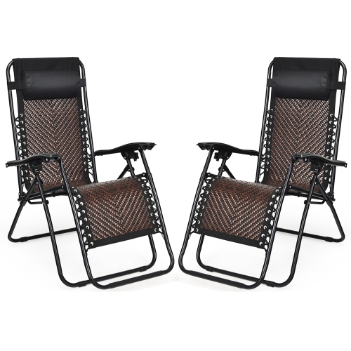 Costway 2PCS Patio Rattan Zero Gravity Lounge Chair Folding Recliner Headrest