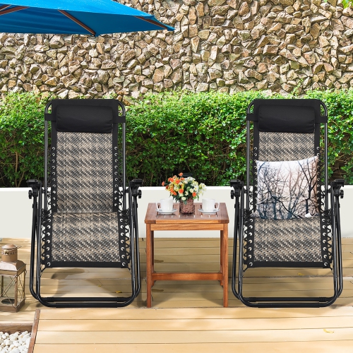 COSTWAY  2PCs Patio Rattan Zero Gravity Lounge Chair Folding Recliner Headrest