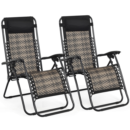 Costway 2PCS Patio Rattan Zero Gravity Lounge Chair Folding Recliner Headrest
