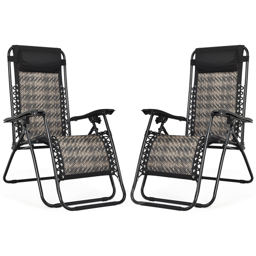Costway 2PCS Patio Rattan Zero Gravity Lounge Chair Folding Recliner Headrest