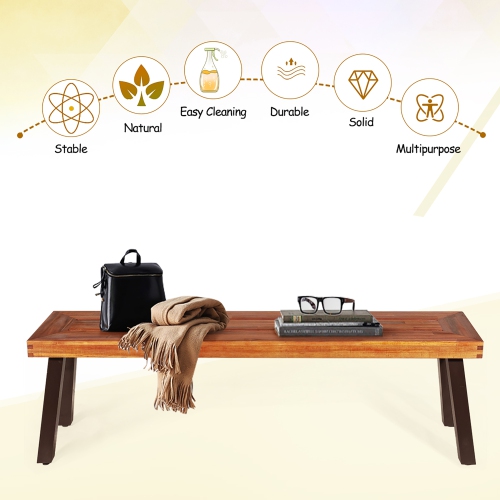 Costway Patio Acacia Wood Dining Bench Seat with Rustic Steel Legs for Outdoor Indoor