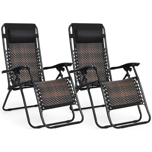 Costway 2PCS Patio Rattan Zero Gravity Lounge Chair Folding Recliner Headrest Mix Brown