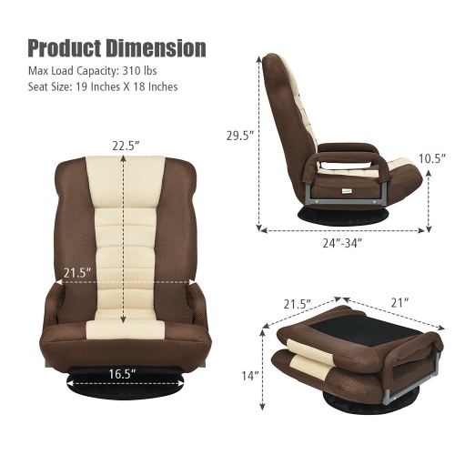 360-Degree Swivel Gaming Floor Chair with Foldable Adjustable Backrest