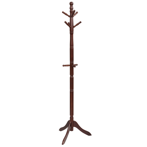 Costway Coat Rack Wooden Hall Tree 2 Adjustable Height w/ 9 Hooks