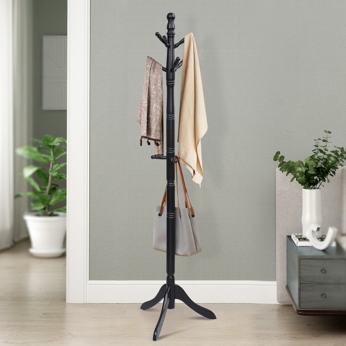 Costway Coat Rack Wooden Hall Tree 2 Adjustable Height w/ 9 Hooks