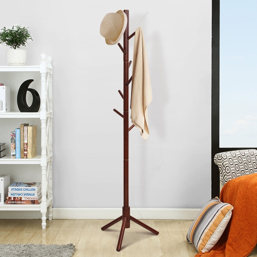 Costway Wooden Coat Rack Stand Hall Tree Entryway Organizer 2 Heights w/ 8 Hooks