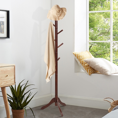 Costway Wooden Coat Rack Stand Entryway Hall Tree 2 Adjustable Height w/ 8 Hooks