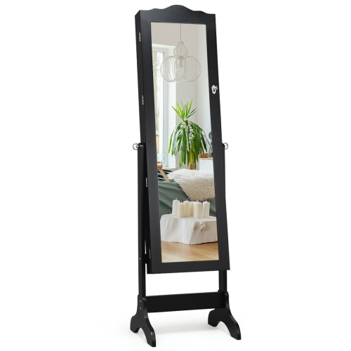 Costway Lockable Mirrored Jewelry Cabinet Armoire Mirror Organizer Storage Box w/ Stand