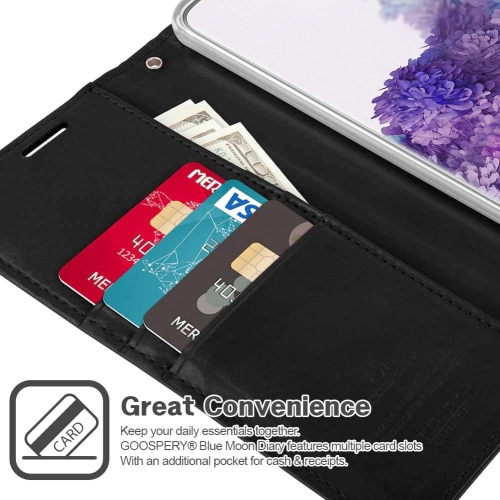 TopSave Goospery BLUEMOON Card Slot With Magnetic Clip Leather Folio Wallet Flip Case For Samsung Note20, Black